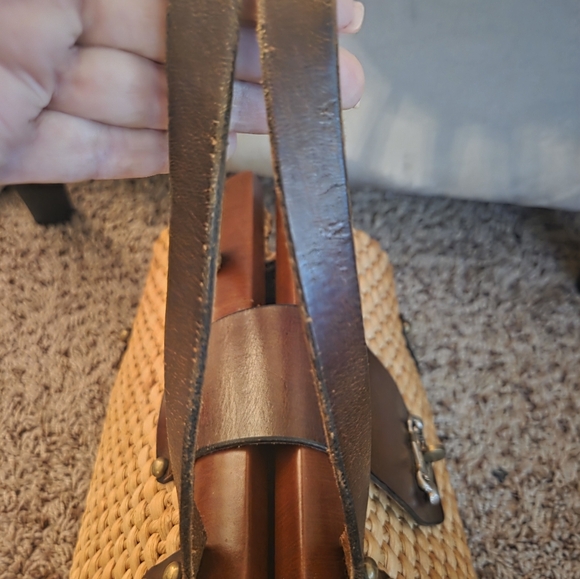 Vintage John Romain Straw Purse Bag Woven Double Leather Straps Turnlock EUC - Picture 10 of 16